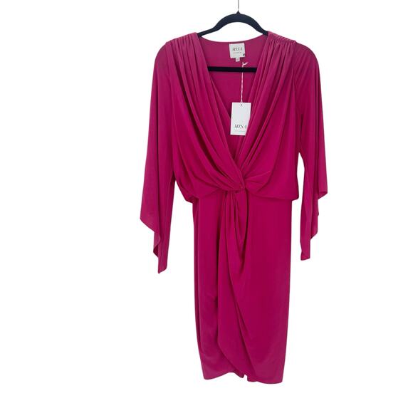 MISA Los Angeles Teget Draped Mini Cocktail Dress Raspberry Pink Size XS NWT - Picture 6 of 11